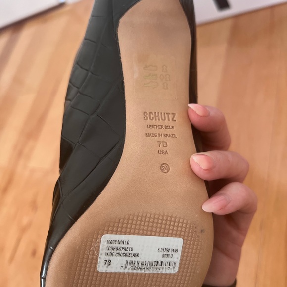 SCHUTZ Maryana Low Heel Black Croc-Embossed Heeled Boots - Picture 4 of 11